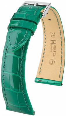 Leather strap Hirsch London 04207140-2, Green, alligator skin, Quick Release