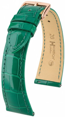 Leather strap Hirsch London 04207140-7, Green, alligator skin, Quick Release