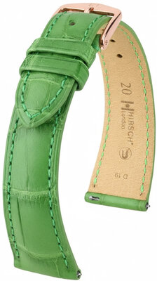 Leather strap Hirsch London 04207142-7, Green, alligator skin, Quick Release