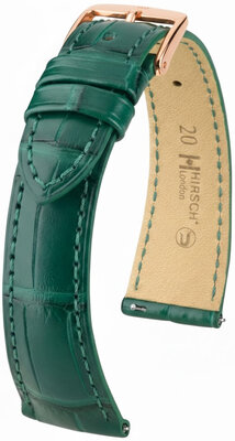 Leather strap Hirsch London 04207149-7, Green, alligator skin, Quick Release