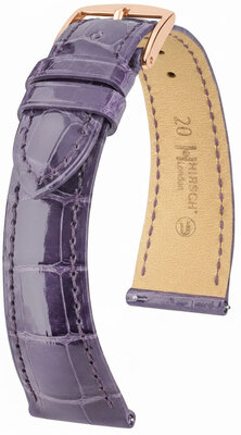 Leather strap Hirsch London 04207184-7, purple, alligator skin, Quick Release