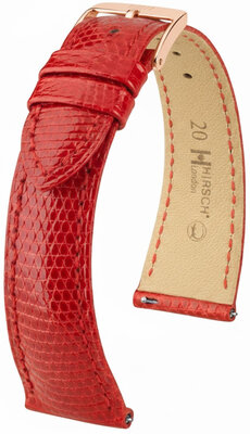 Leather strap Hirsch London 04266120-7, Red, lizard skin, Quick Release