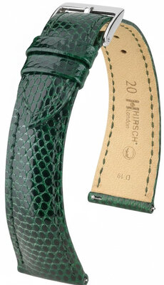 Leather strap Hirsch London 04266140-2, Green, lizard skin, Quick Release