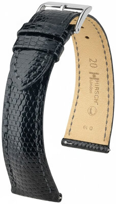 Leather strap Hirsch London 04266150-2, black, lizard skin, Quick Release