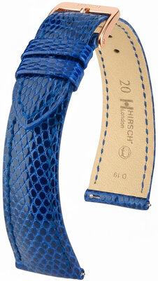 Leather strap Hirsch London 04266185-7, Blue, lizard skin, Quick Release