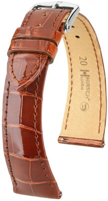 Leather strap Hirsch London L 04207070-2, brown, alligator leather, length L, Quick Release