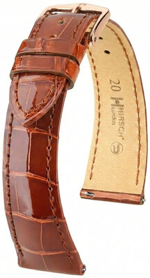 Leather strap Hirsch London L 04207070-7, brown, alligator leather, length L, Quick Release