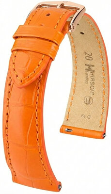 Leather strap Hirsch London L 04207076-7, orange, alligator leather, length L, Quick Release