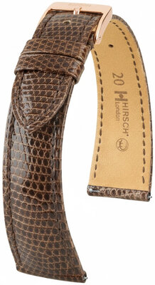 Leather strap Hirsch London L 04266010-7, brown, lizard leather, length L, Quick Release