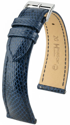Leather strap Hirsch London L 04266080-2, blue, lizard leather, length L, Quick Release