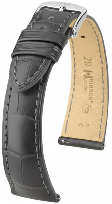 Leather strap Hirsch London L 04307039-2, grey, alligator leather, length L, Quick Release