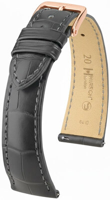 Leather strap Hirsch London L 04307039-7, gray, alligator leather, length L, Quick Release