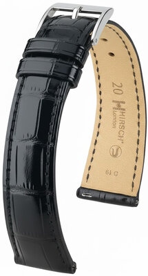 Leather strap Hirsch London L 04307050-2, black, alligator leather, length L, Quick Release