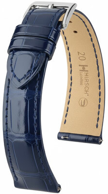 Leather strap Hirsch London L 04307080-2, blue, alligator leather, length L, Quick Release