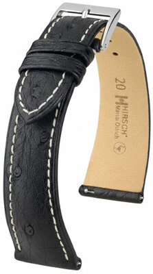 Leather strap Hirsch Massai Ostrich L 04262051-2, black, ostrich leather, length L, Quick Release