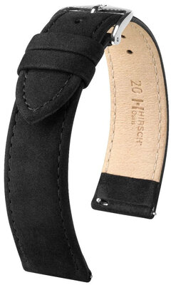 Hirsch Osiris Nubuk Leather Strap L 03433050-2, black, calf leather, length L, Quick Release