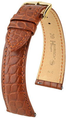 Leather strap Hirsch Regent L 04107079-1, orange, alligator leather, length L, Quick Release