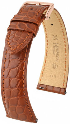Leather strap Hirsch Regent L 04107079-7, orange, alligator leather, length L, Quick Release