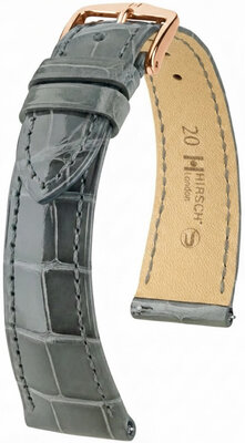 Leather strap Hirsch London L 04207030-7, grey, alligator leather, length L, Quick Release