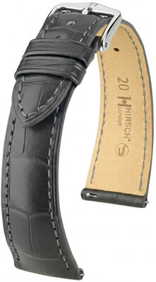 Leather strap Hirsch London L 04207039-2, grey, alligator leather, length L, Quick Release