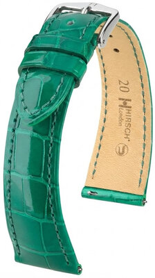 Leather strap Hirsch London L 04207040-2, green, alligator leather, length L, Quick Release