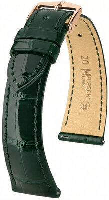 Leather strap Hirsch London L 04207041-7, green, alligator leather, length L, Quick Release