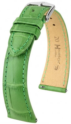 Leather strap Hirsch London L 04207042-2, green, alligator leather, length L, Quick Release
