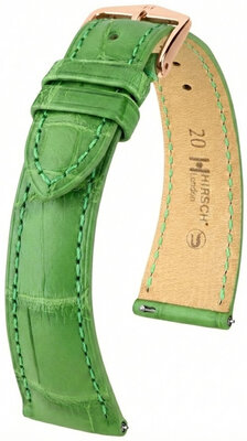Leather strap Hirsch London L 04207042-7, green, alligator leather, length L, Quick Release