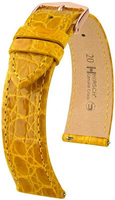 Leather strap Hirsch Genuine Croco L 01808072-7, yellow, crocodile leather, length L, Quick Release