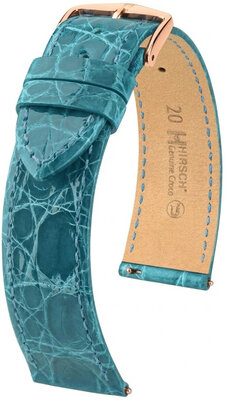 Leather strap Hirsch Genuine Croco L 01808083-7, blue, crocodile leather, length L, Quick Release