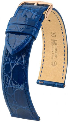 Leather strap Hirsch Genuine Croco L 01808085-7, blue, crocodile leather, length L, Quick Release