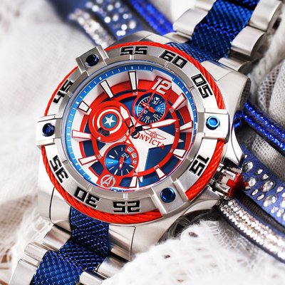 Invicta Marvel Lady Quartz 44mm 27018 Captain America Limited Edition 4000pcs