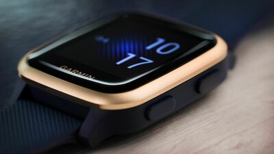 Garmin Venu Sq Music, Light Gold/Blue Band