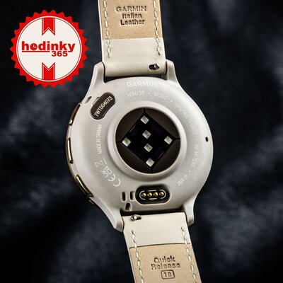 Garmin Venu 3S Cream Gold / French Gray, Sand Leather Band (Premium) (+ náhradní silkonový řemínek)