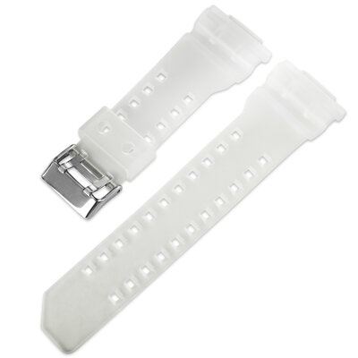 Strap for Casio G-Shock, plastic, white transparent, silver buckle (for models GA-100, GA-110, GD-120, GLS-100)