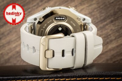 Garmin Fenix 8 AMOLED 43 mm, Sapphire Soft Gold Stainless Steel Fog Gray Limestone Leather Band (Premium) (+ extra strap)